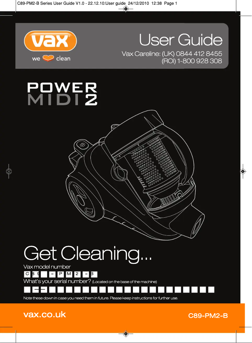 Page n°1 - Manuel utilisateur Vax Power 2 C89-PM2-B