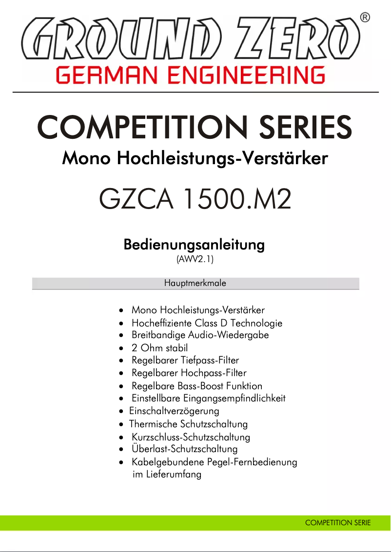 First page image of the manual for GZCA 1500.M2