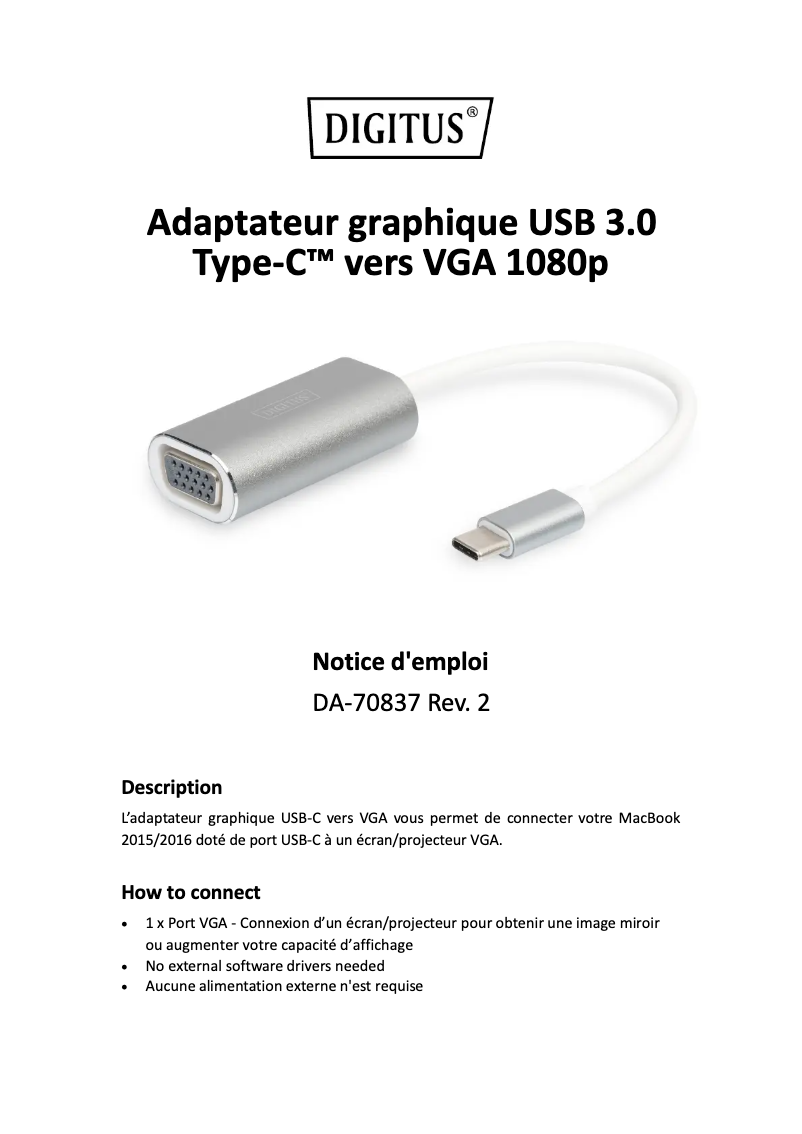 Page n°1 - Manuel utilisateur Digitus DA-70837