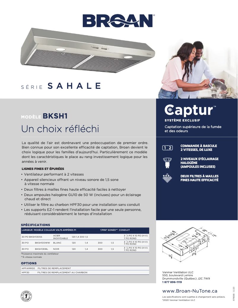 Page n°1 - Brochure Broan BKSH130WW