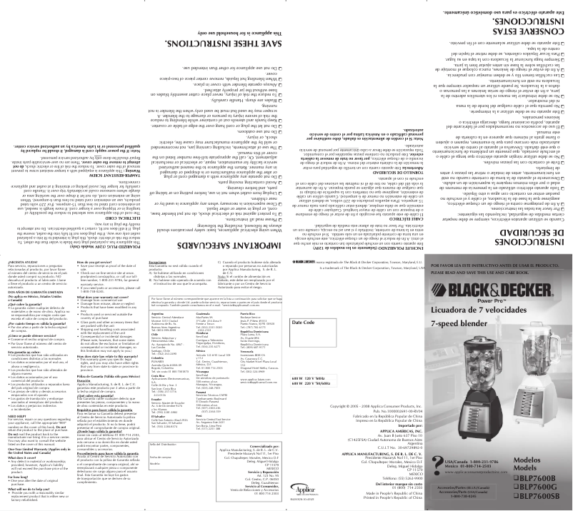 Page 1 de la notice Manuel utilisateur Black & Decker BLP7600G