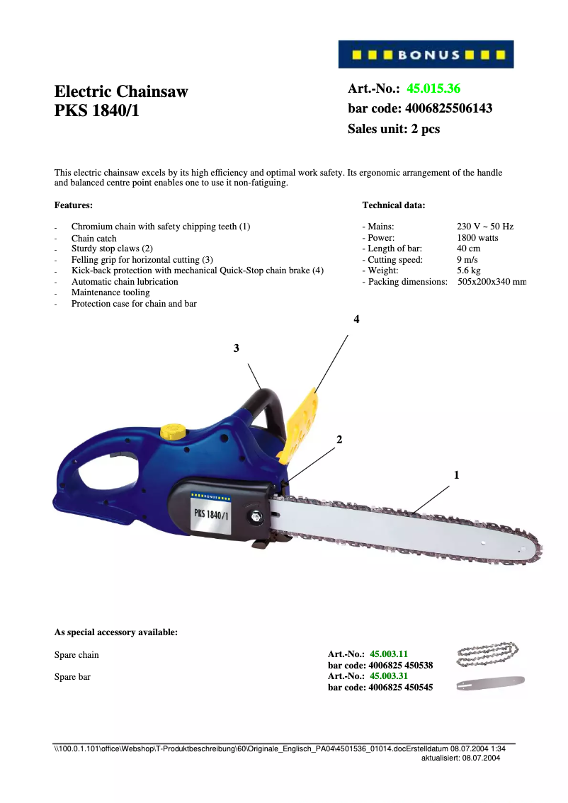 Image de la première page du manuel de l'appareil PKS 1840/1