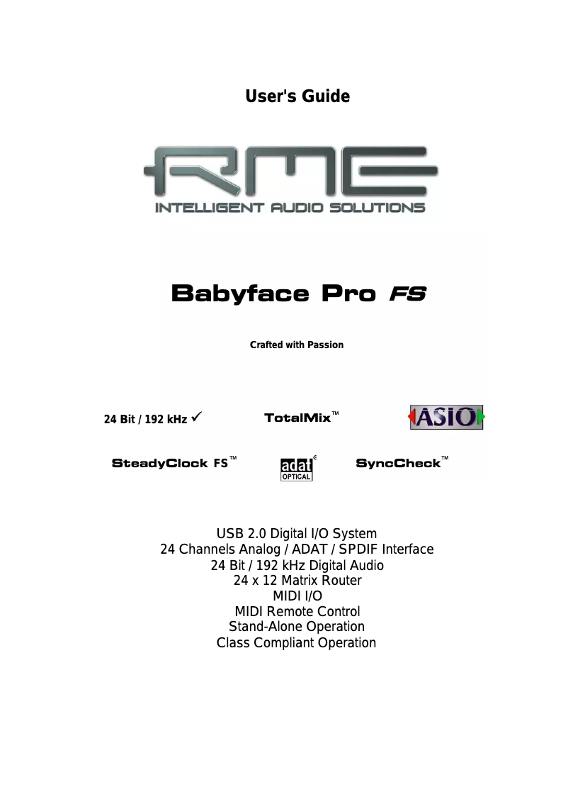 Page n°1 - Manuel utilisateur RME Babyface Pro FS
