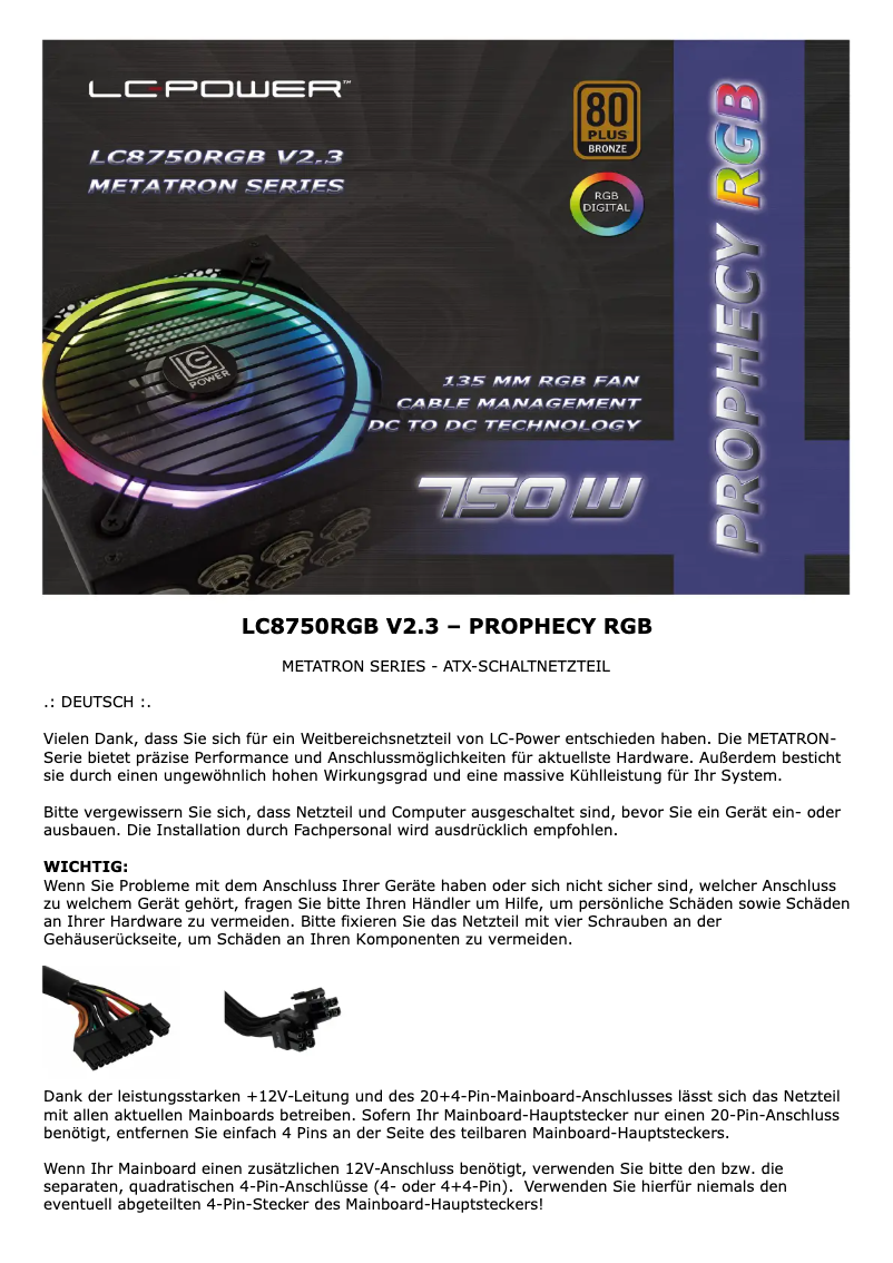 Page 1 de la notice Manuel utilisateur LC-Power Prophecy RGB LC8750RGB V2.3