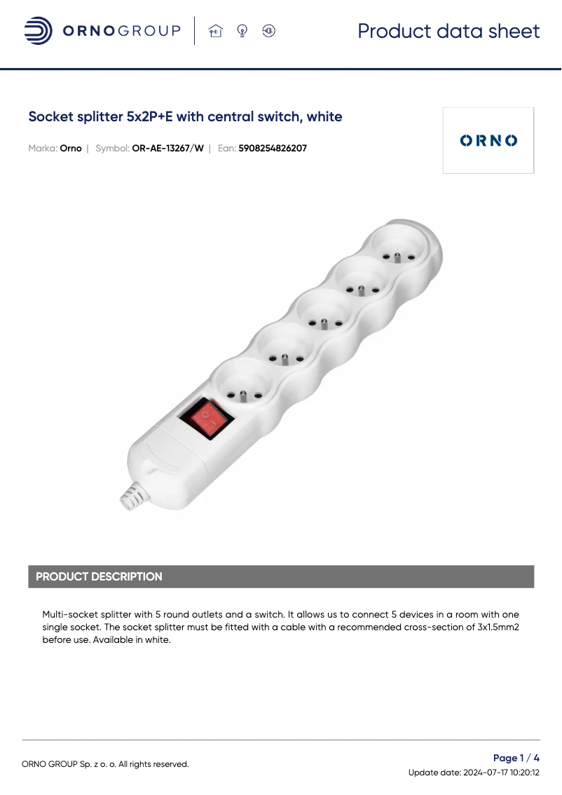 Página 1 del manual Ficha técnica ORNO OR-AE-13267