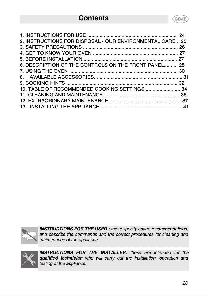 Page 1 de la notice Manuel utilisateur Smeg SC 321 X
