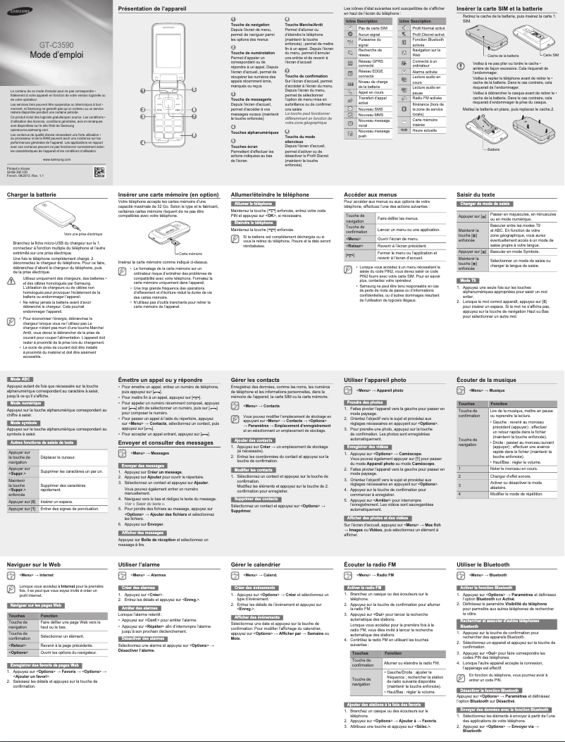Image de la première page du manuel de l'appareil GT-C3590