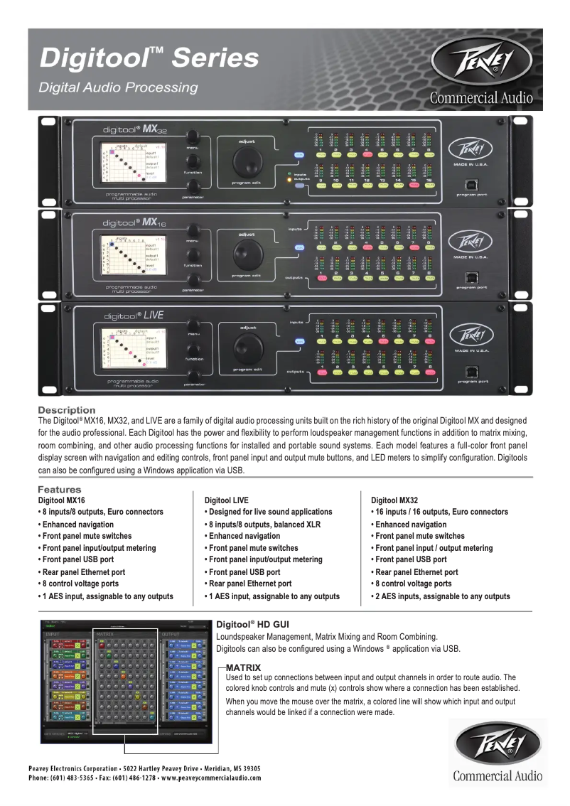 Page 1 of the manual Technical Sheet Peavey Digitool MX16