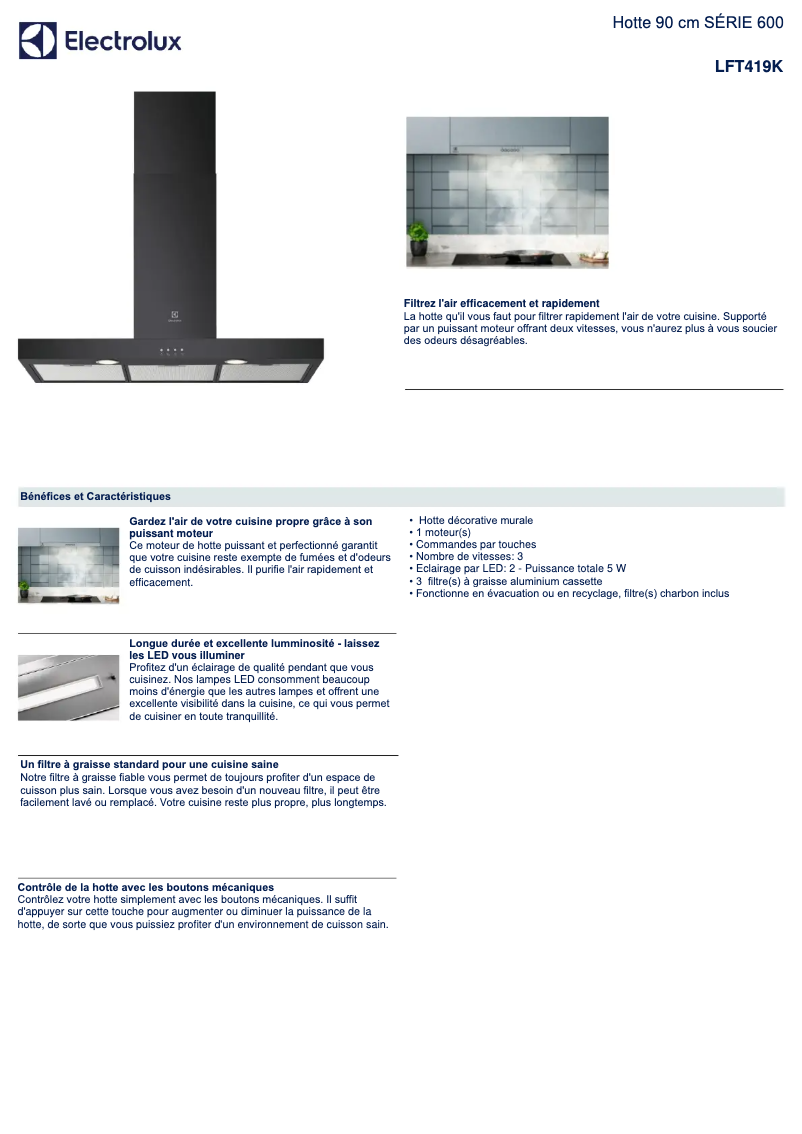 Page n°1 - Fiche technique Electrolux LFT419K