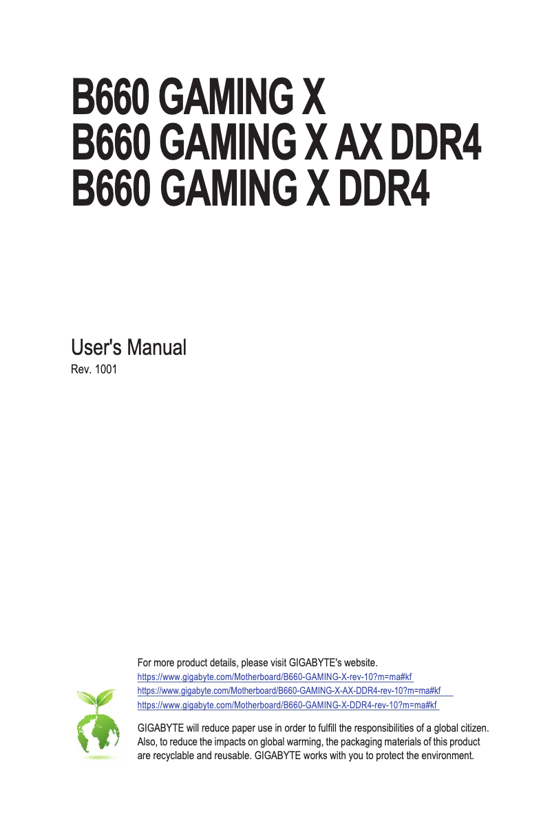 Page 1 de la notice Manuel utilisateur Gigabyte B660 Gaming X