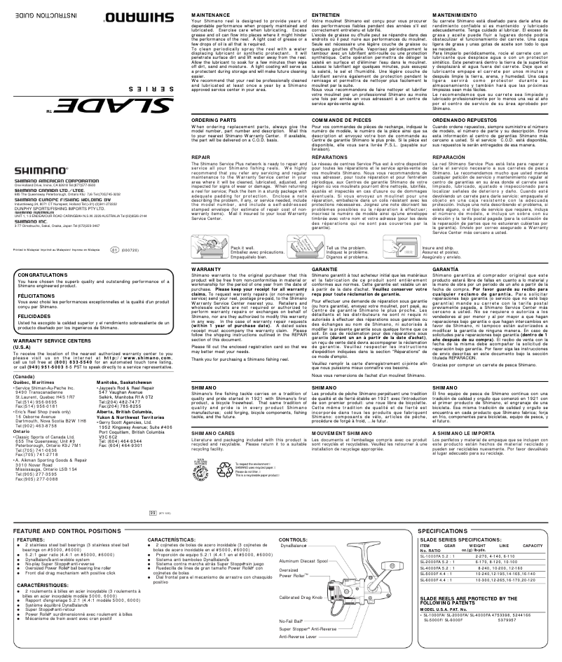 Page n°1 - Manuel utilisateur Shimano Slade 4000FA
