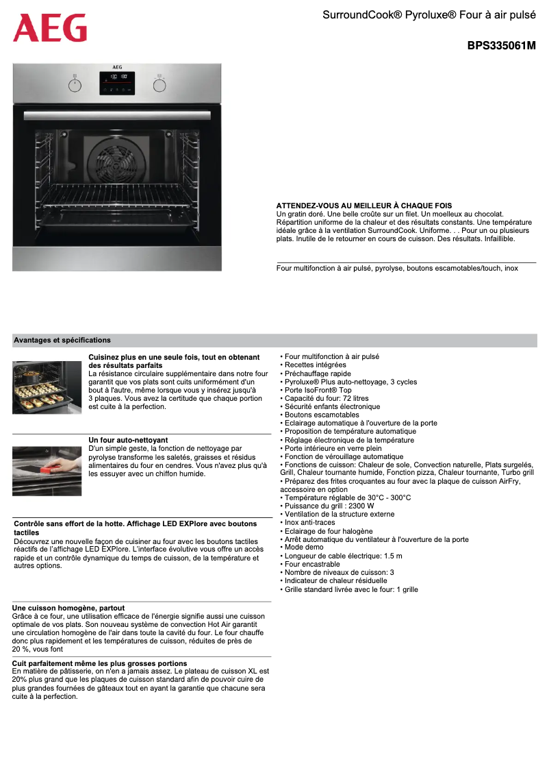 Page 1 de la notice Fiche technique AEG BPS335061M