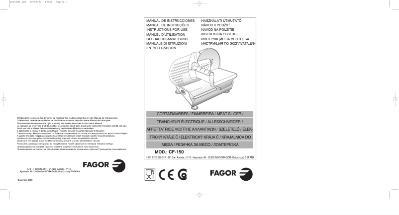 Page n°1 - Manuel utilisateur Fagor CF-150