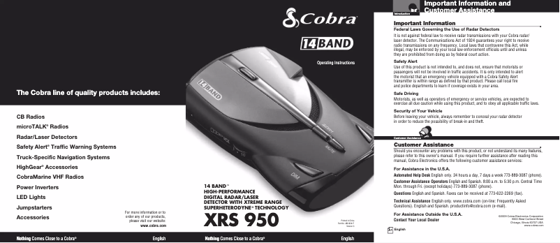 Page n°1 - Manuel utilisateur Cobra XRS 950