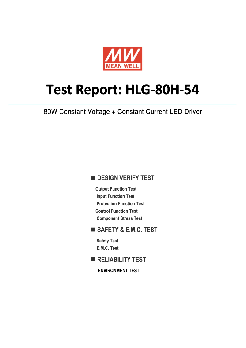 Page 1 de la notice Fiche technique Mean Well HLG-80H-54