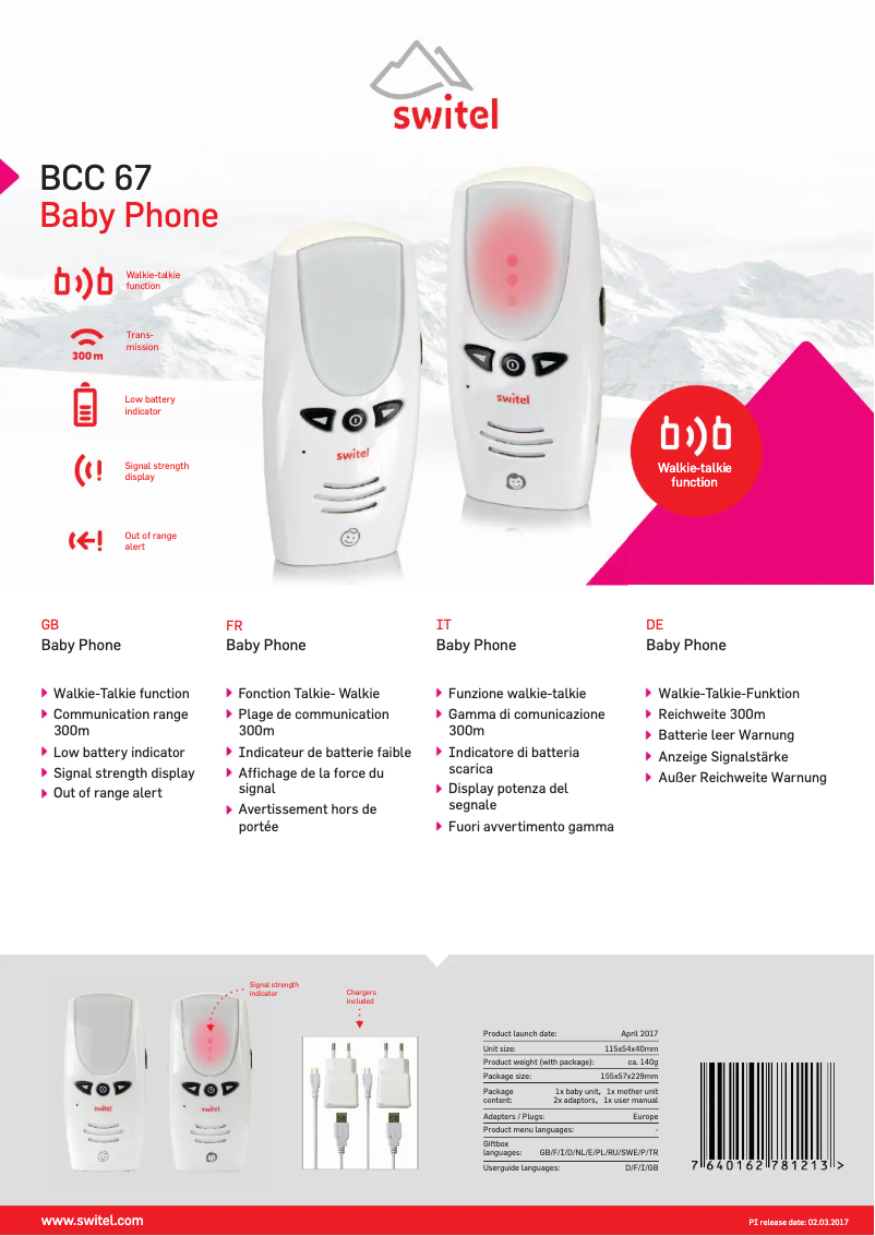 Page n°1 - Fiche technique Switel BCC 67