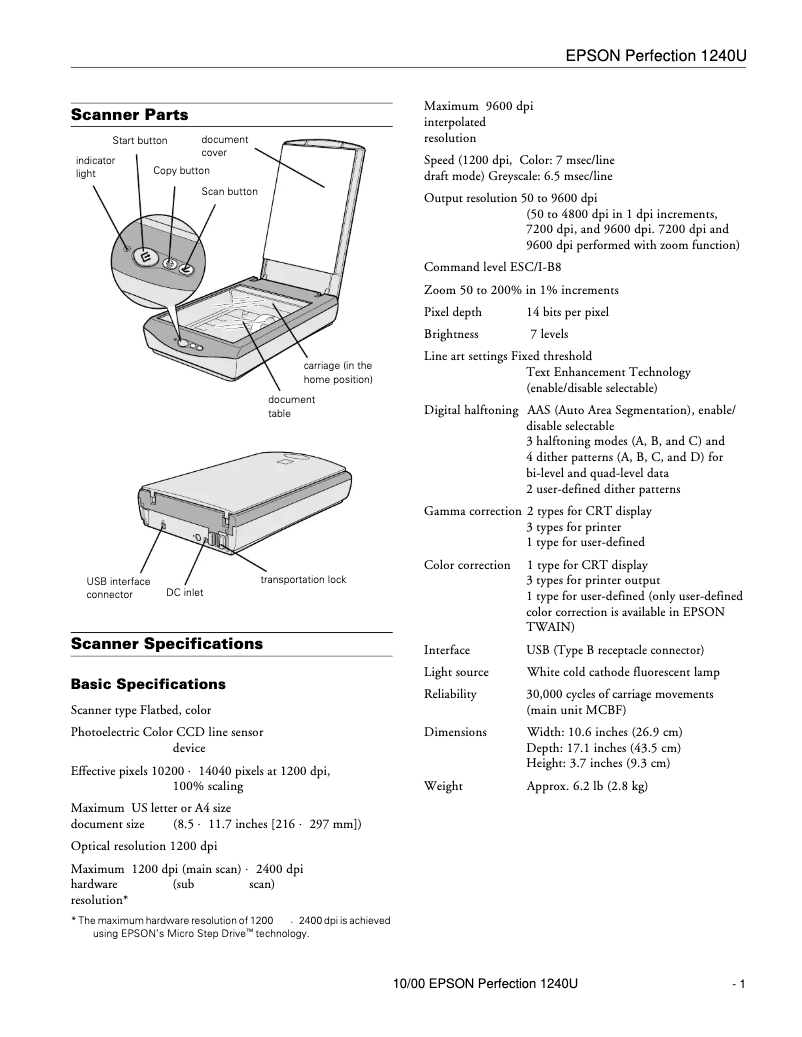 Image de la première page du manuel de l'appareil Perfection 1240U