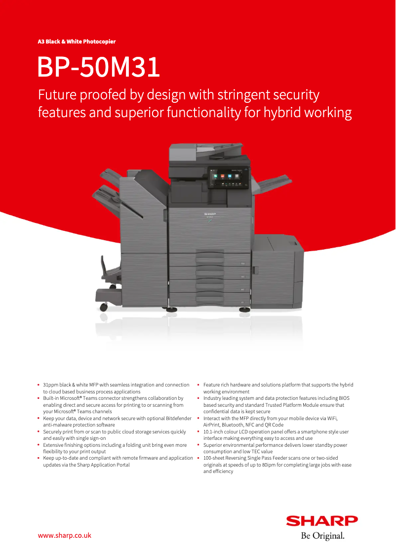 Page 1 de la notice Fiche technique Sharp BP-50M31