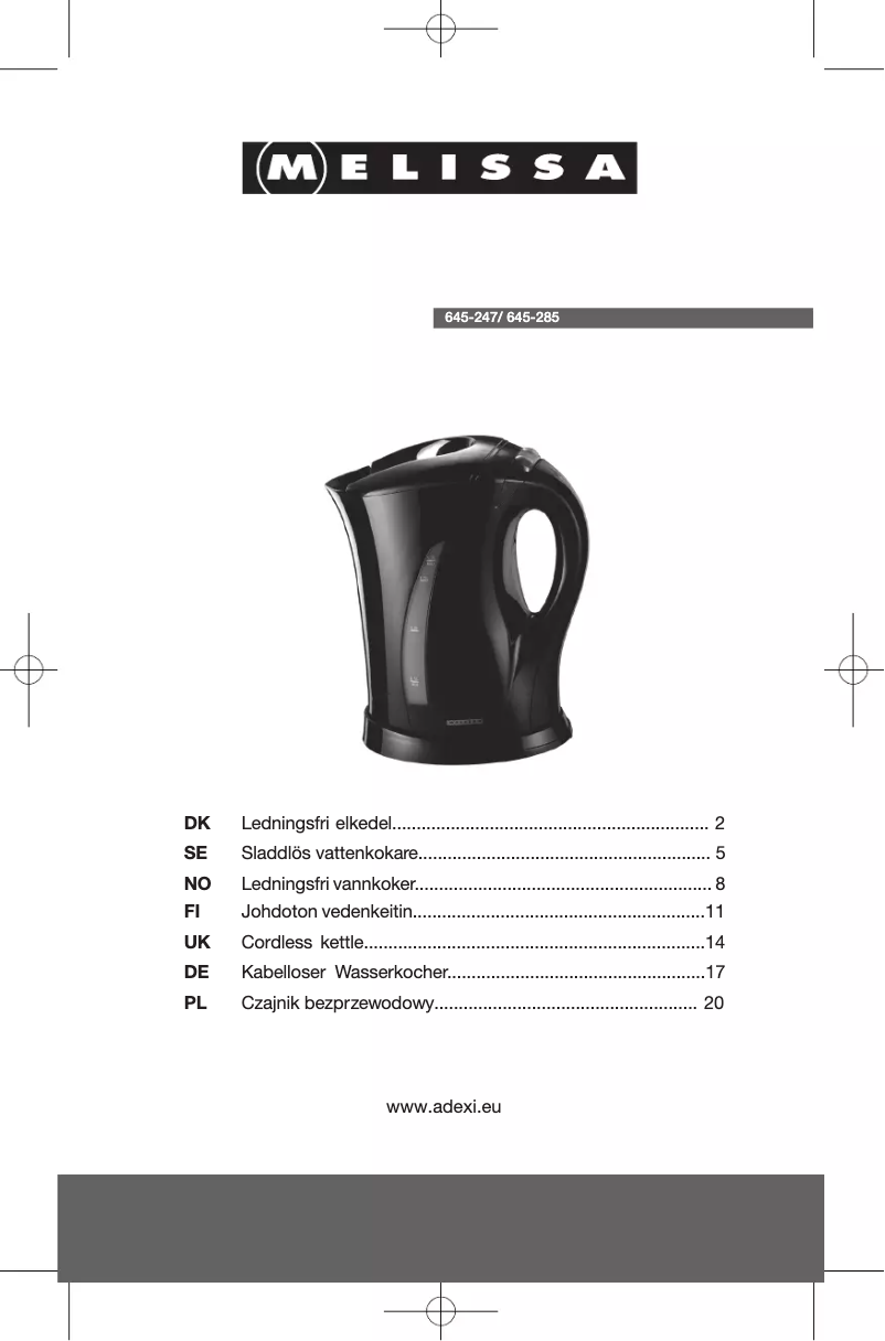Page 1 de la notice Manuel utilisateur Melissa 645-285