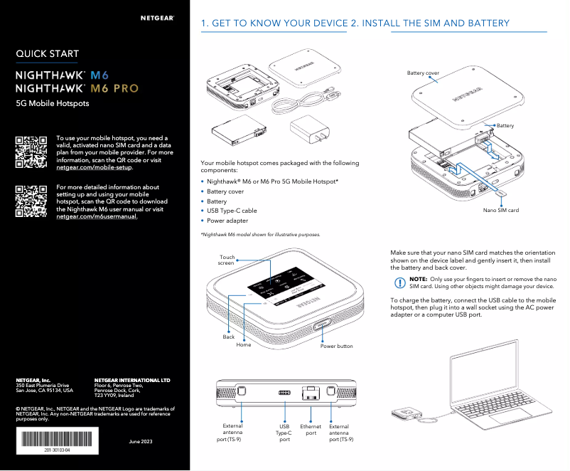 Page 1 de la notice Guide d'installation Netgear Nighthawk M6 Pro MR6520