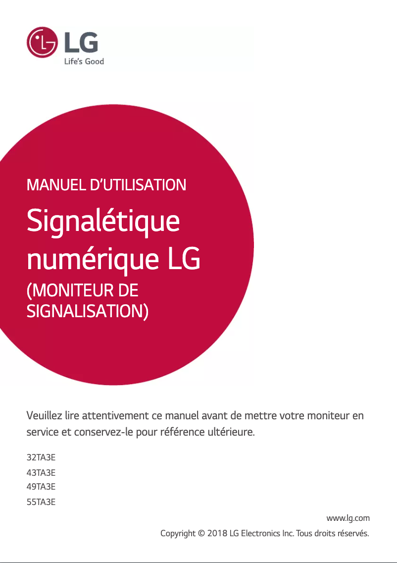 Page n°1 - Manuel utilisateur LG 55TA3E