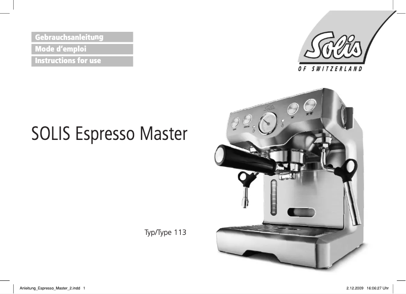 Página 1 del manual Manual de usuario Solis Espresso Master 113