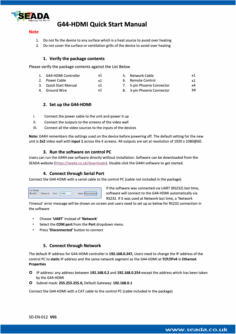 Page 1 de la notice Manuel utilisateur SEADA G44-HDMI