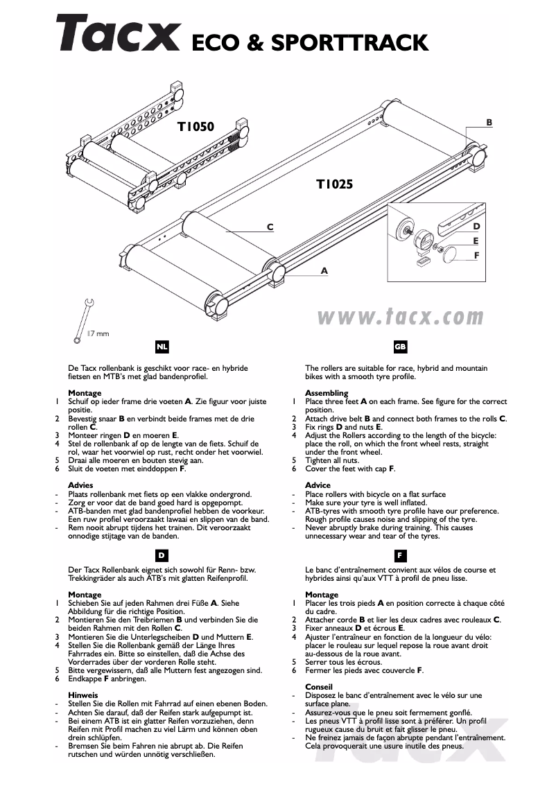 Page n°1 - Manuel utilisateur Tacx Sporttrack T1025
