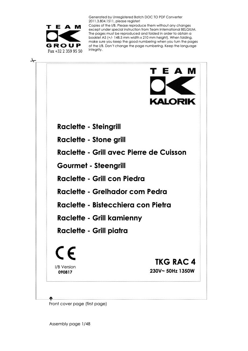 Página 1 del manual Manual de usuario Kalorik TKG RAC 4