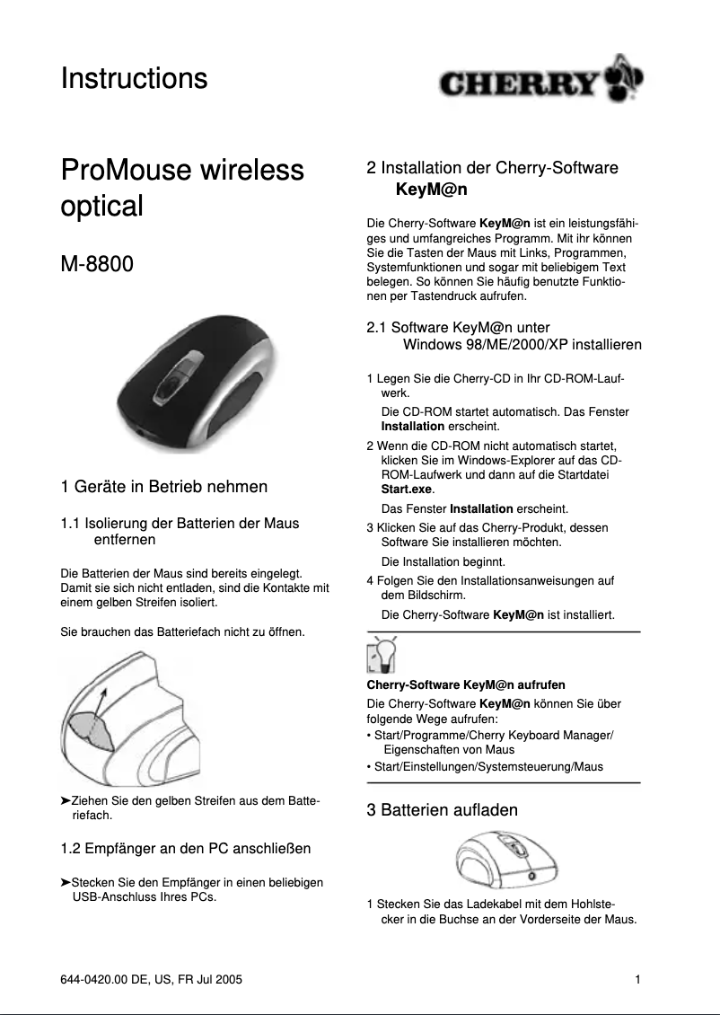 Image de la première page du manuel de l'appareil ProMouse M-8800