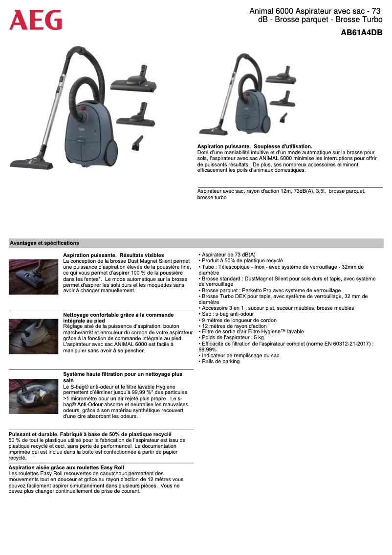 Page 1 de la notice Manuel utilisateur AEG AB61A4DB