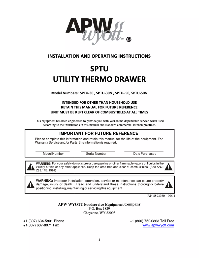 Página 1 del manual Manual de usuario APW Wyott SPTU-30N