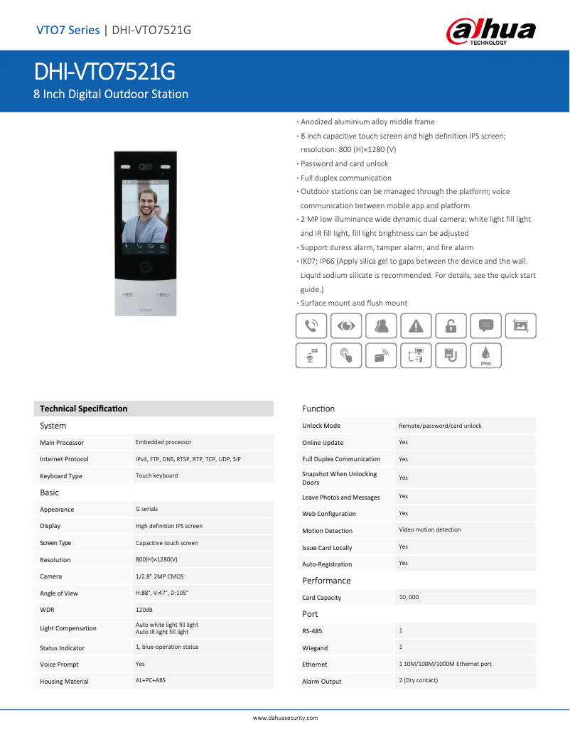 Image de la première page du manuel de l'appareil VTO7521G