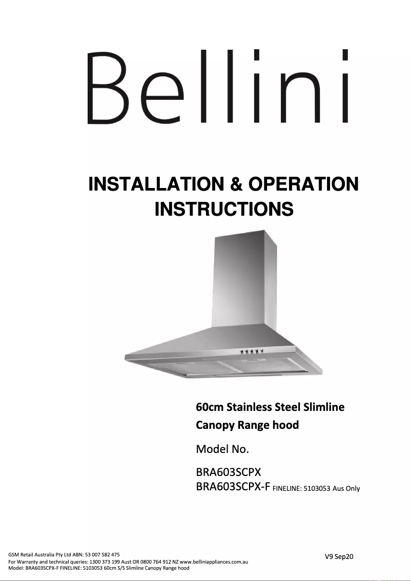 Page n°1 - Manuel utilisateur Bellini BRA603SCPX2-F