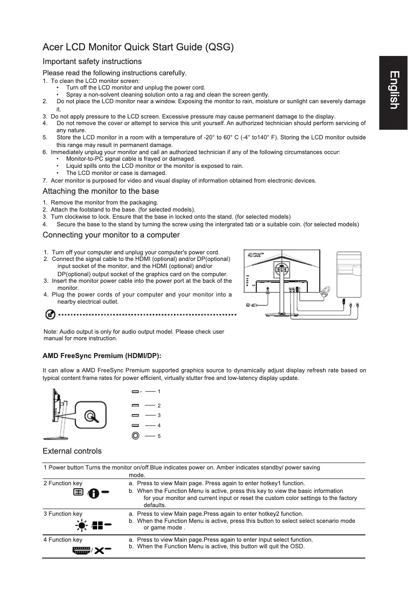 Page n°1 - Guide de démarrage rapide Acer Nitro XF3 XF273Z