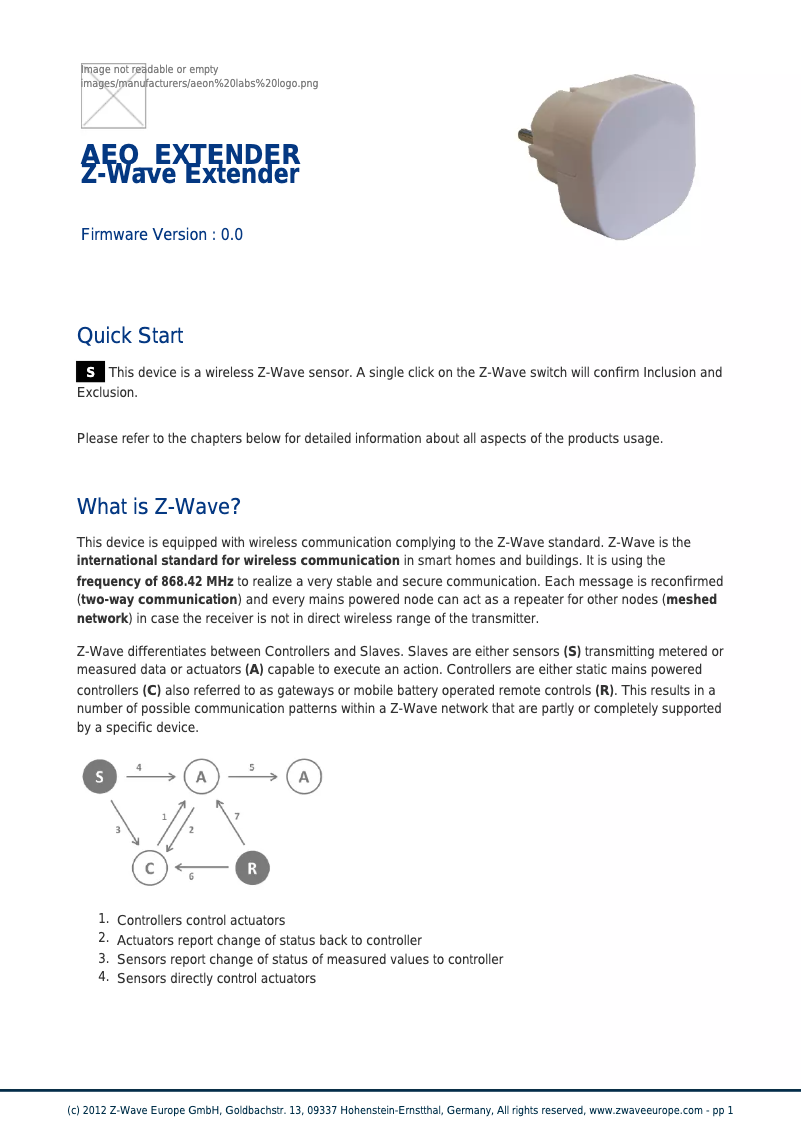 Page 1 de la notice Manuel utilisateur Aeon Labs Extender