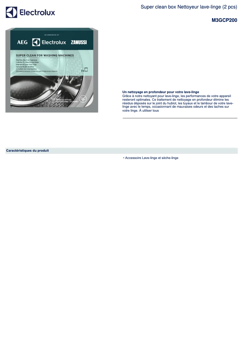 Page n°1 - Fiche technique Electrolux M3GCP200