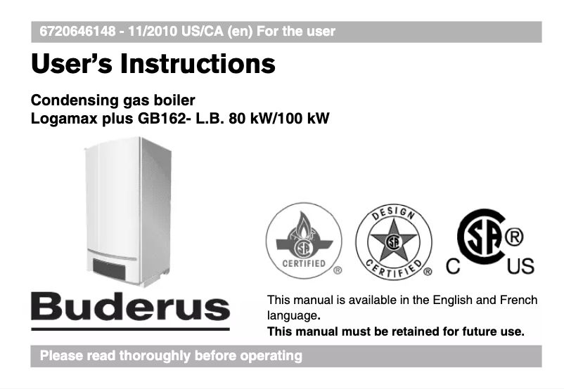 Page 1 de la notice Manuel utilisateur Buderus Logamax plus GB162-80
