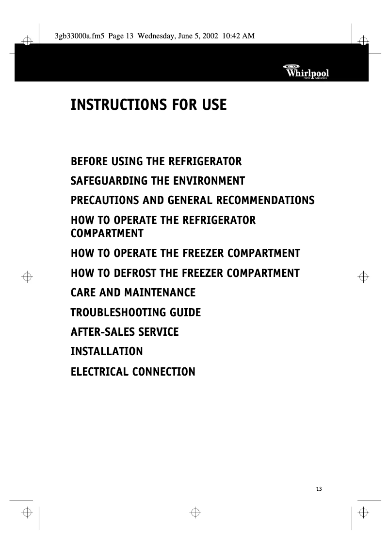 Page 1 de la notice Manuel utilisateur Whirlpool ARC 7020