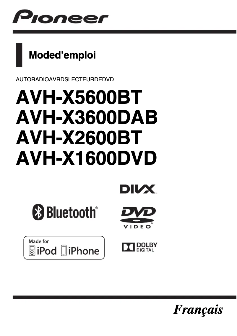 Image de la première page du manuel de l'appareil AVH-X2600BT