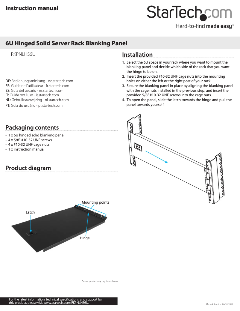 Page n°1 - Manuel utilisateur StarTech.com RKPNLHS6U