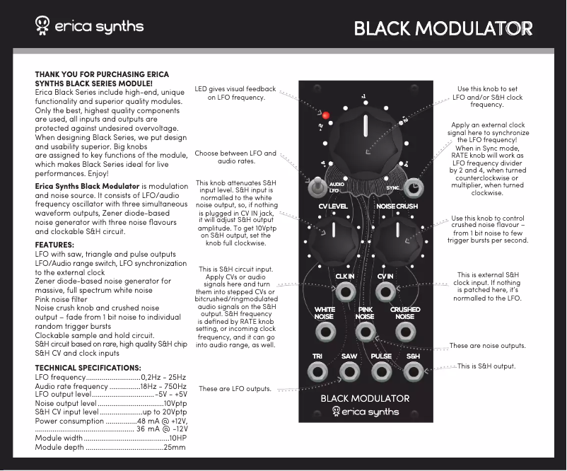 Image de la première page du manuel de l'appareil Black Modulator v2