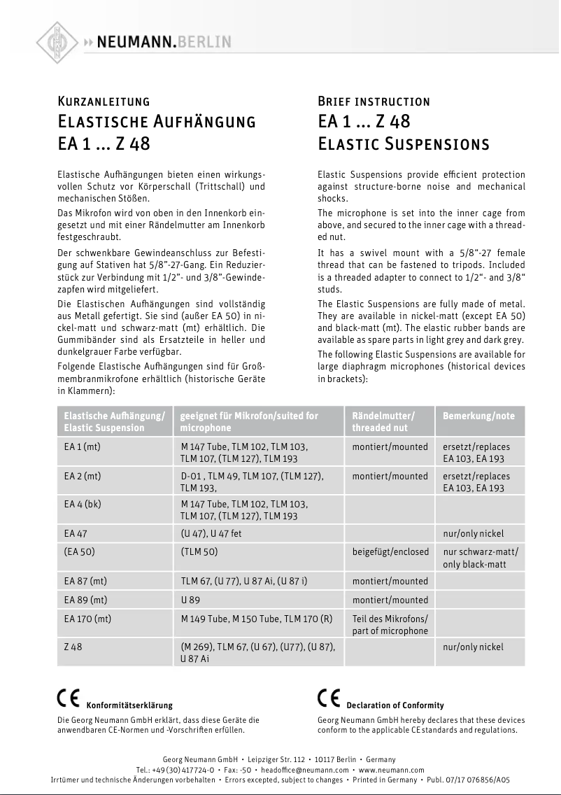 Page n°1 - Manuel utilisateur Neumann EA 87