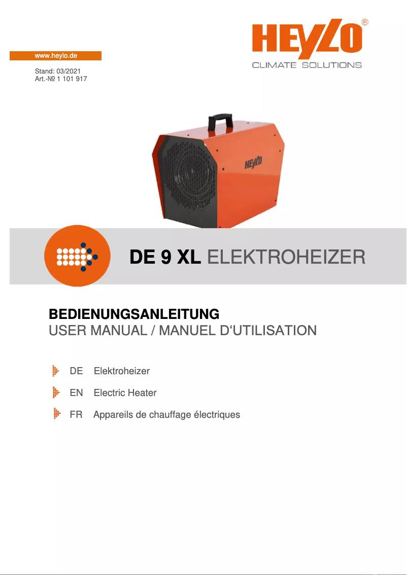 Page n°1 - Manuel utilisateur Heylo DE 9 XL
