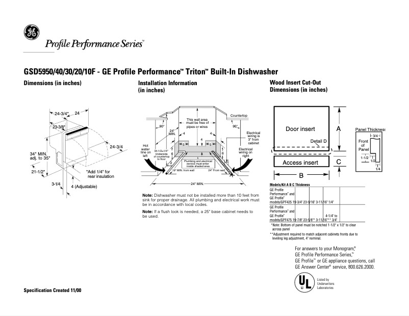 Page n°1 - Fiche technique GE Profile Performance Triton GSD5950FCC