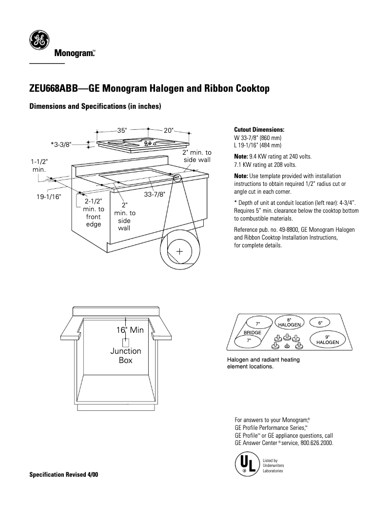 Page n°1 - Fiche technique GE ZEU668ABB