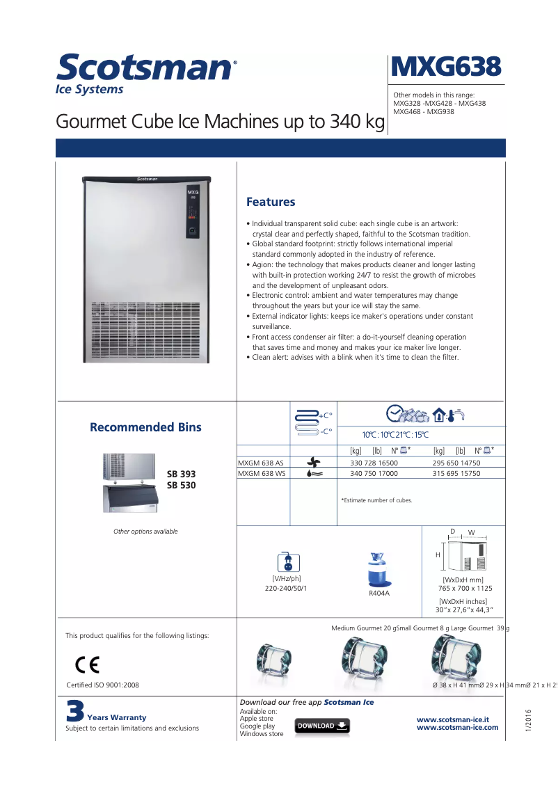 Page 1 de la notice Manuel utilisateur Scotsman MXGL638AS