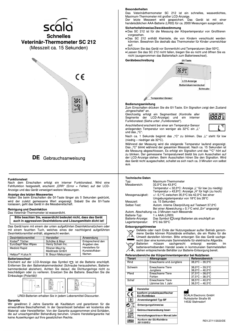 Page 1 de la notice Manuel utilisateur Scala SC 212