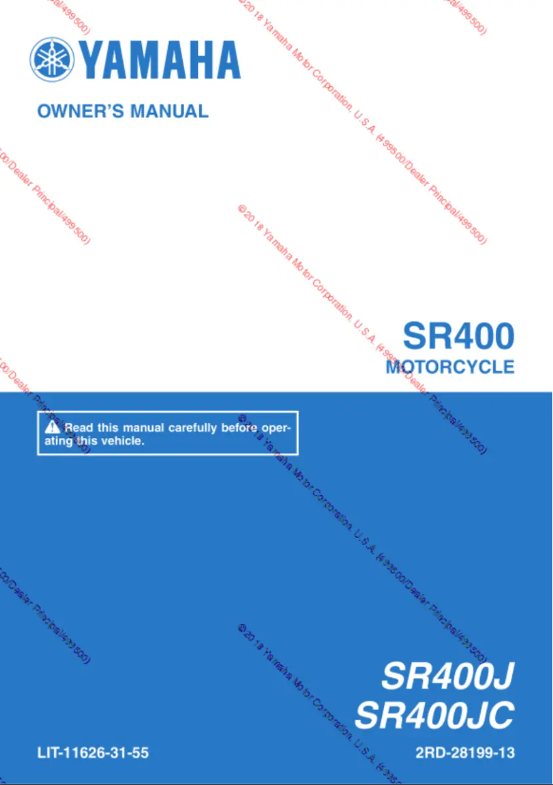 Page 1 de la notice Manuel utilisateur Yamaha SR400 (2018)