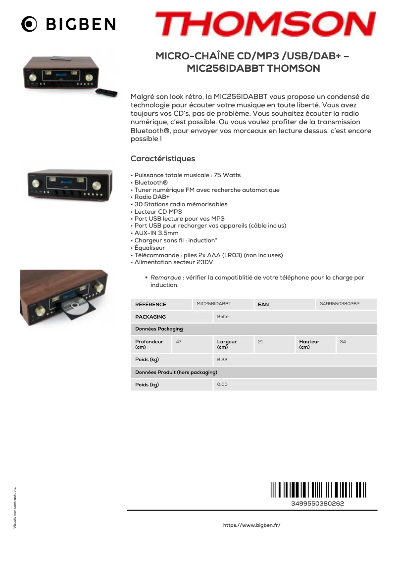 Page n°1 - Manuel utilisateur Thomson MIC256IDABBT